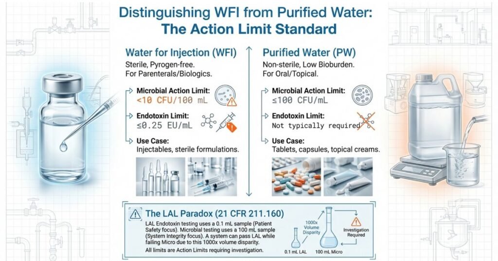 distinguishing WFI from Purified water