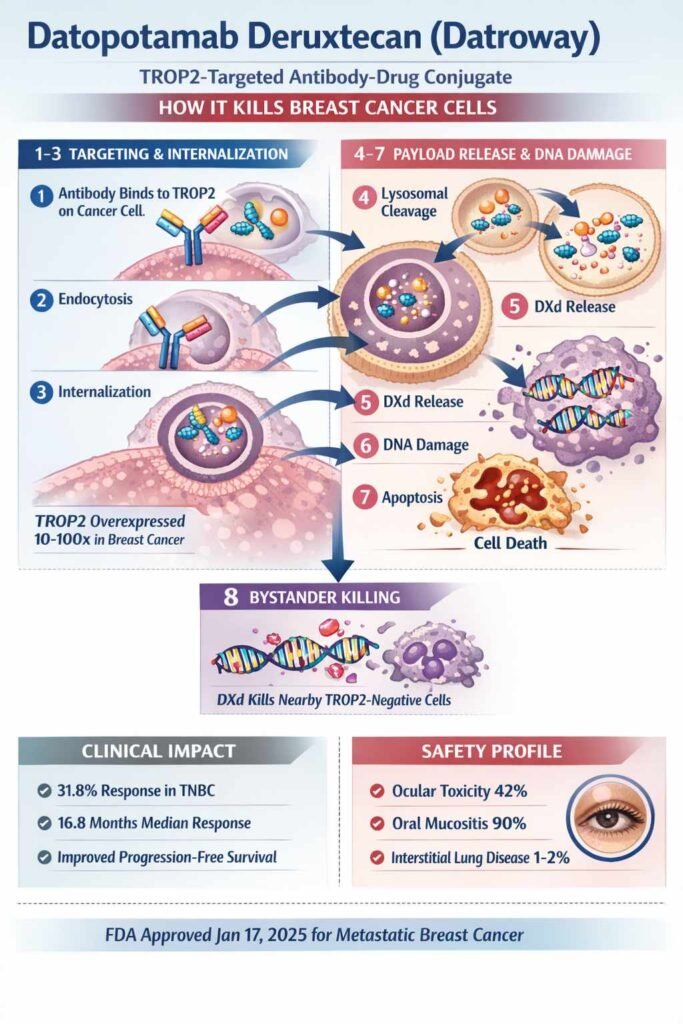 Datopotamab Deruxtecan, Datroway, TROP-2 inhibitor Secondary Keywords: Breast cancer, antibody-drug conjugate Mechanism of Action DATOPOTAMAB DERUXTECAN