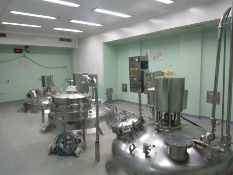 Oral liquid manufacturing area with jacketed stainless steel vessels at pharma plant for sale in kolhapur